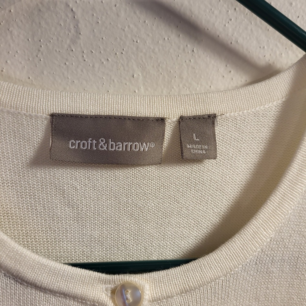Croft & Barrow Women's Cream Christmas Tree Cardigan Sweater Size L - Picture 3 of 5
